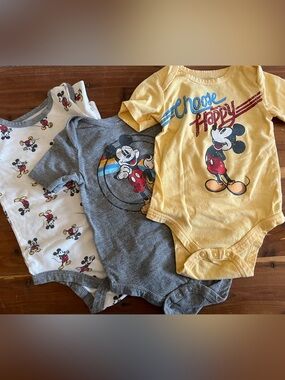 Disney Mickey Mouse Short-Sleeve Bodysuit Trio - Yellow, Gray, White